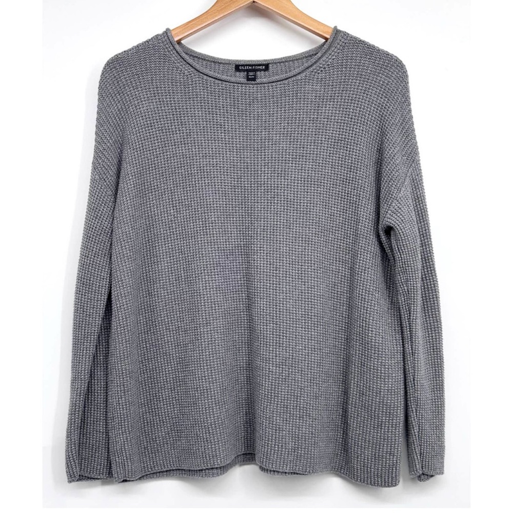 Eileen Fisher Cotton Gray Knit Textured Sweater